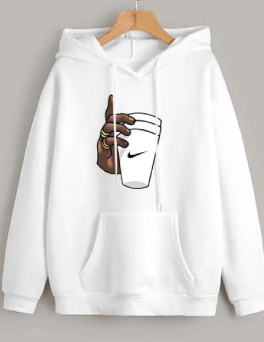 Men’s Cotton Printed Hoodie – White | Casual Graphic Style | Free Shipping