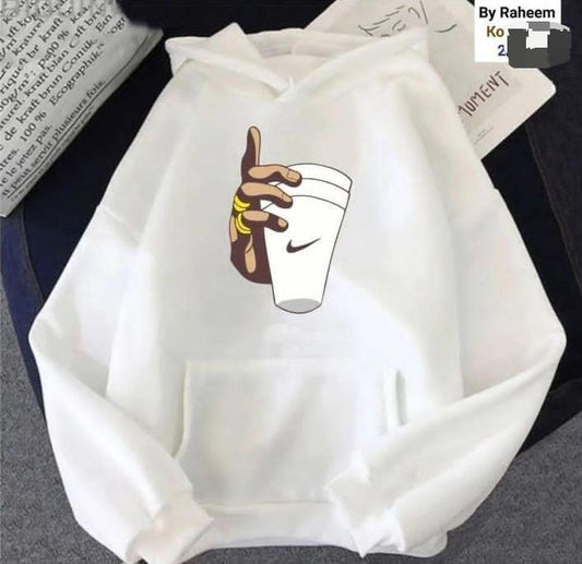 Men’s Cotton Printed Hoodie – White | Casual Graphic Style | Free Shipping