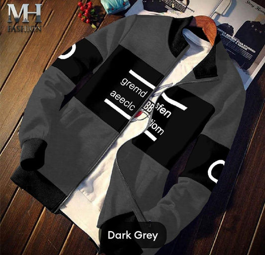 Men’s Fleece Printed Zipper Jacket – Dark Grey | Hooded | Winter Wear | Free Shipping