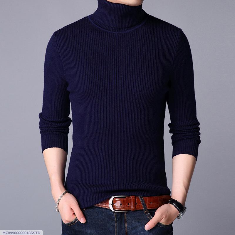 Men’s Ribbed High Neck Sweater – Ultra-Soft Plain Winter Wear  | Free Shipping