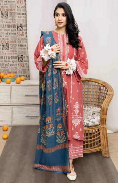 Piece Women’s Unstitched Embroidered Suit | Dhanak Fabric with Wool Digital Print Dupatta – Pink | Free Shipping