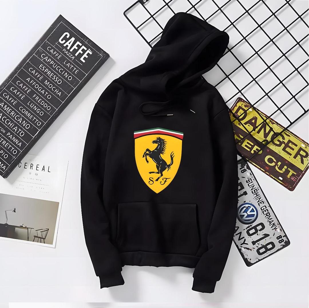 Men’s Fleece Printed Hoodie – Black | Warm & Stylish Winter Wear | Free Shipping
