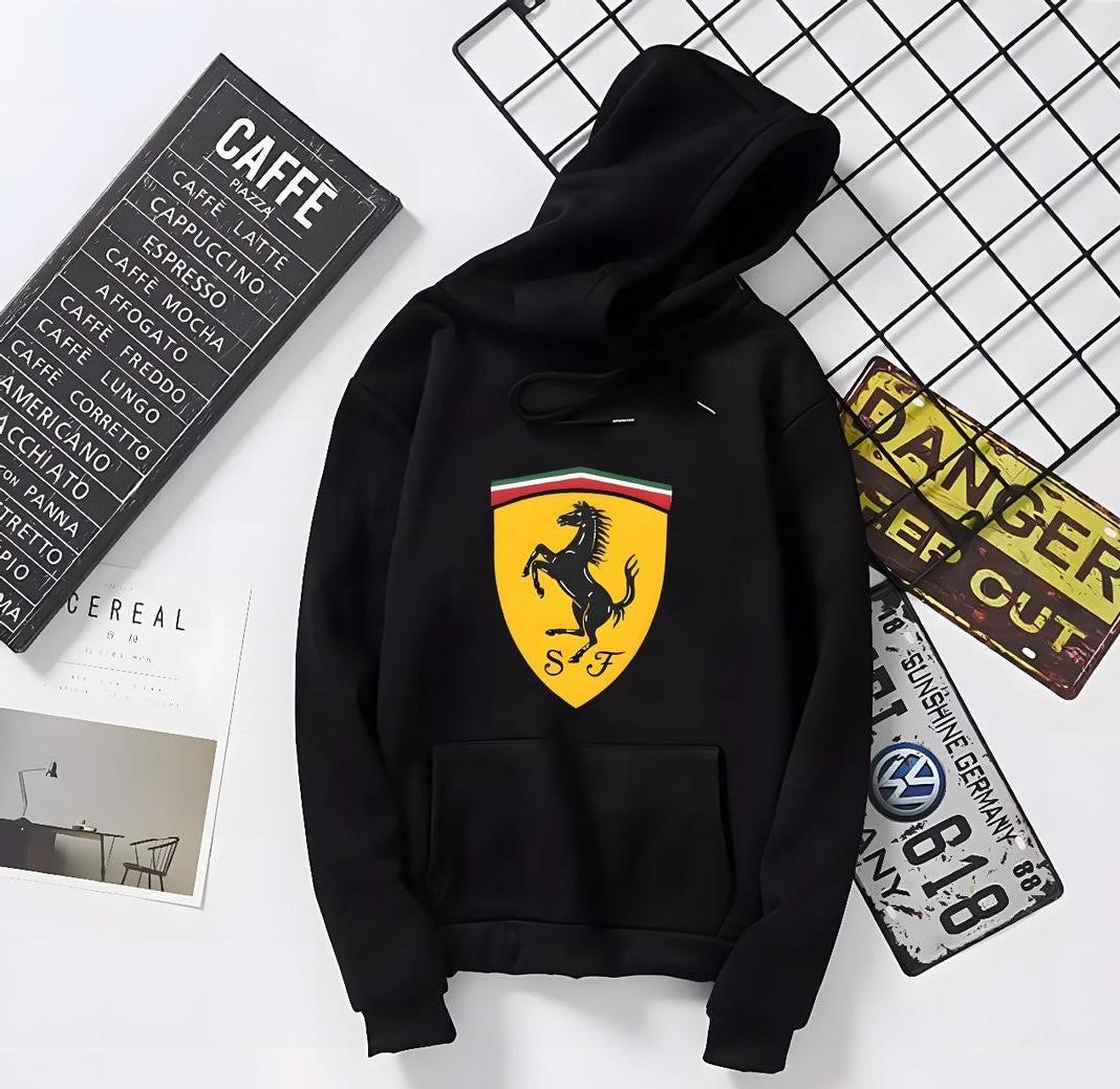 Men’s Fleece Printed Hoodie – Black | Warm & Stylish Winter Wear | Free Shipping