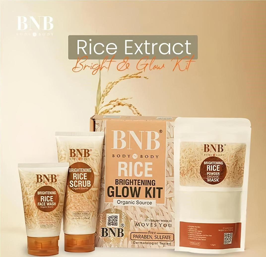 Rice Brightening Glow Kit – Face Wash + Scrub + Mask | Whitening & Nourishing | Free Shipping