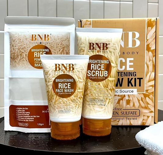 Rice Brightening Glow Kit – Face Wash + Scrub + Mask | Whitening & Nourishing | Free Shipping