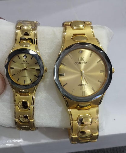Gold Couple Watch Set in Pakistan | Luxury Quartz Watches for Him & Her | Polished Bracelet Design | Free Shipping